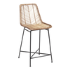 Wicker Stool with Backrest and Metal Legs