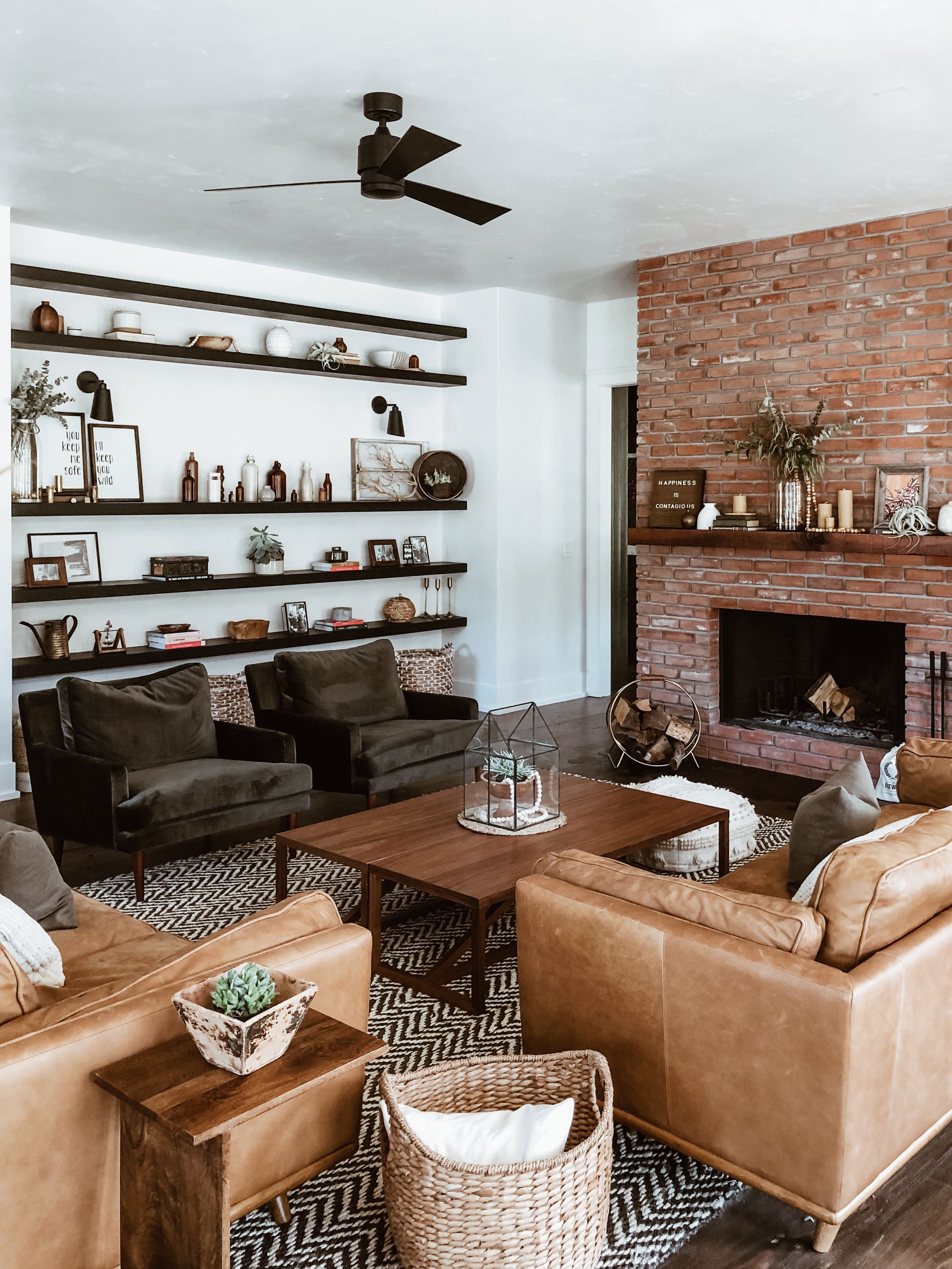 This Living Room Before and After Features a 100-Year-Old Mantel