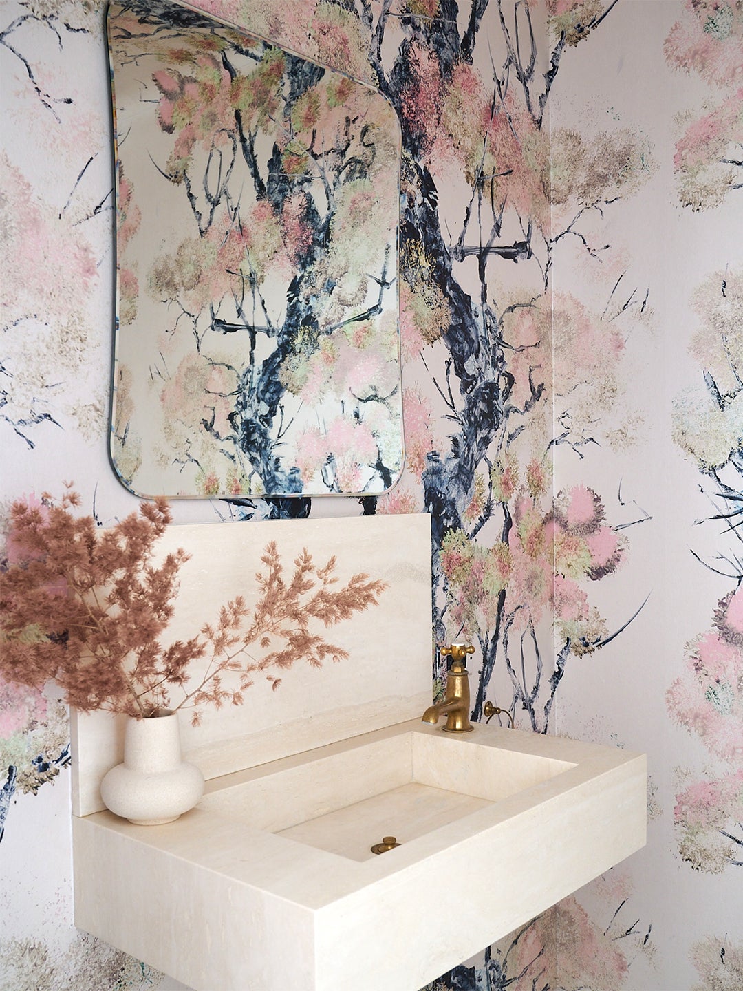 pink floral powder room