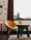 round leather kids' chair and table