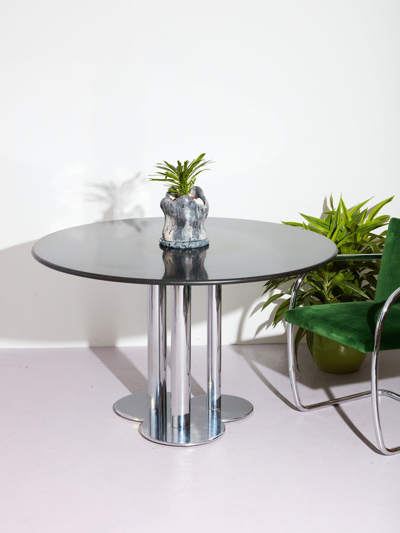 Granite and Stainless Steel Round Dining Table