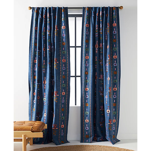 Blue Embroidered Curtains by Anthropologie