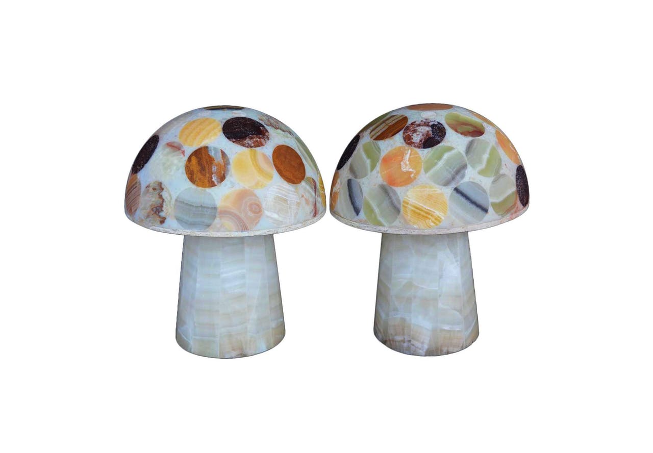 Pair of Multi-Coloured Onyx Mushroom Lamps