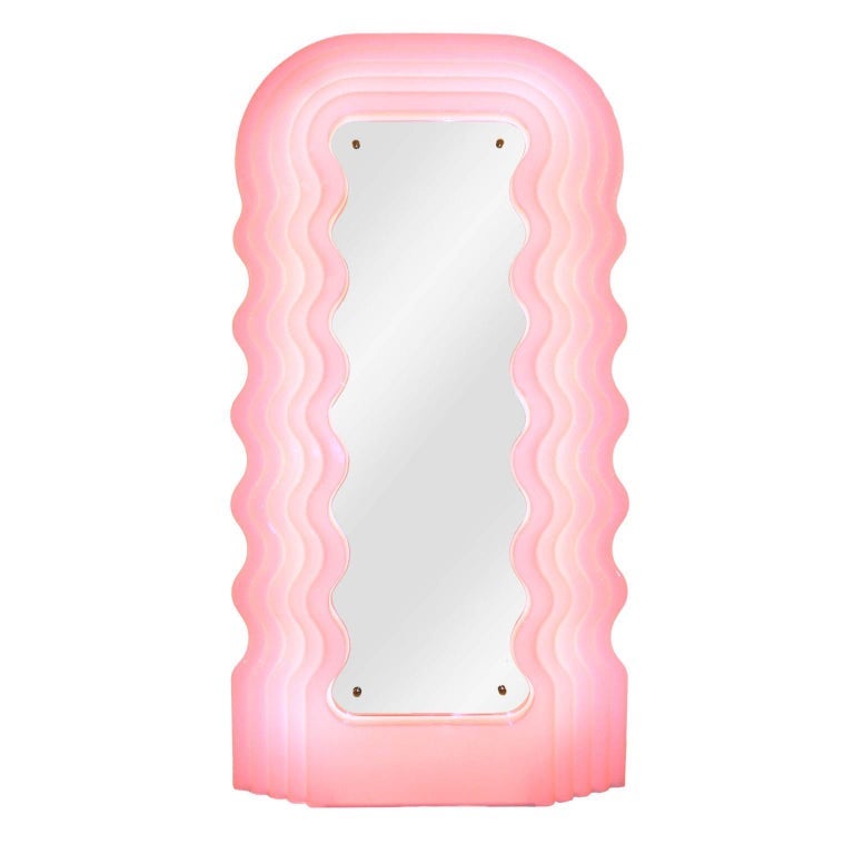 Pink Wavy Neon Floor Mirror