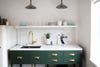 small green kitchen sink with drawers