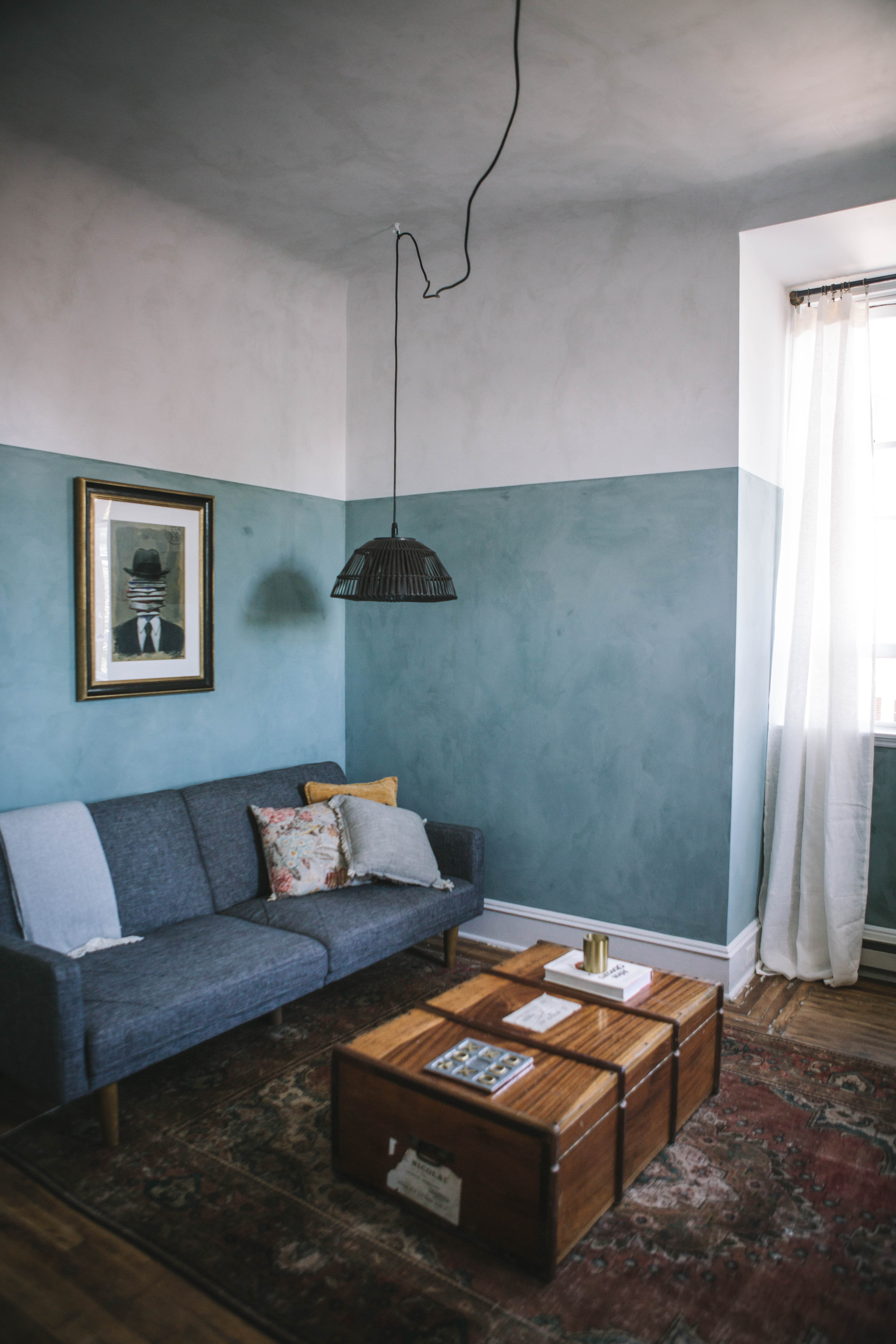 two tone blue walls living room