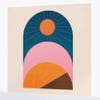 abstract wall mural depicting a sun and mountains