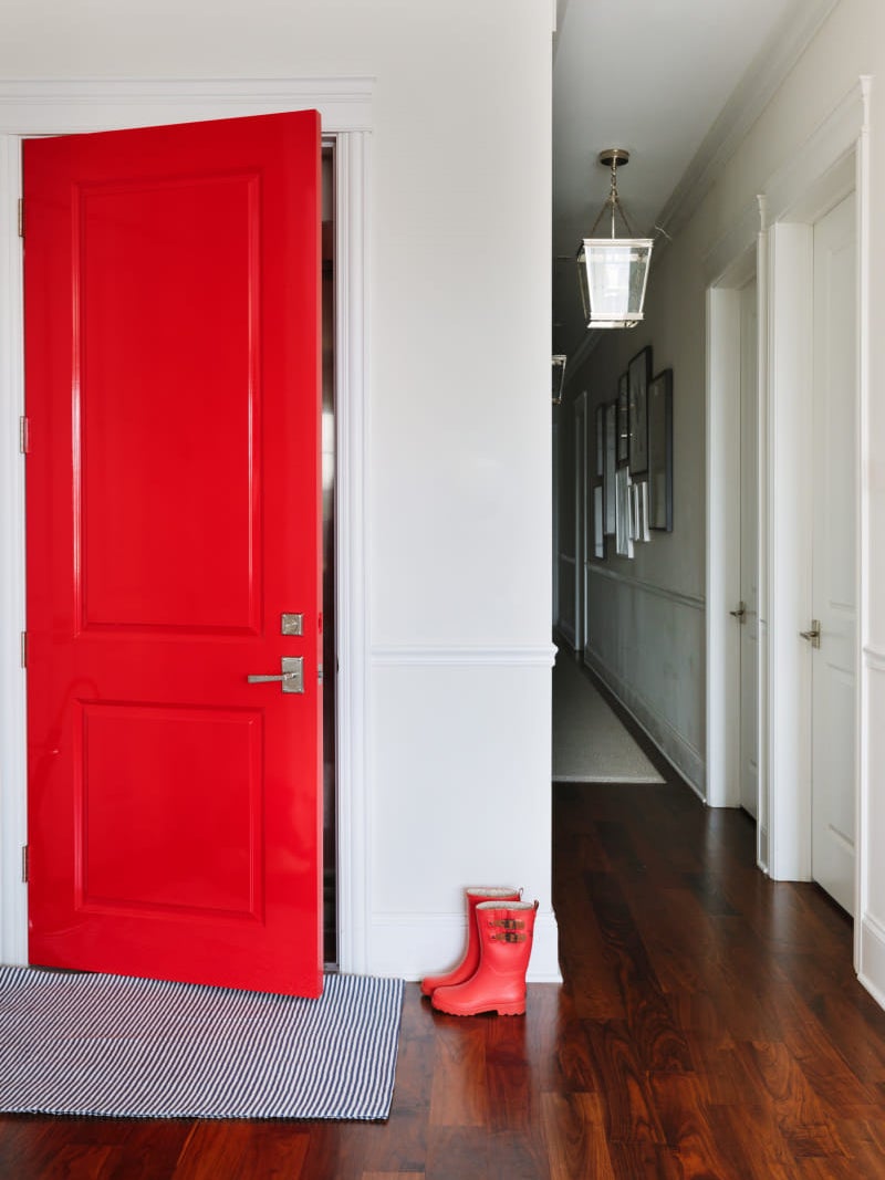 red apartment elevator door