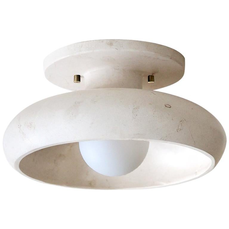 Piedra Collection, Hand Carved Travertine Marble Semi-Flush Mount