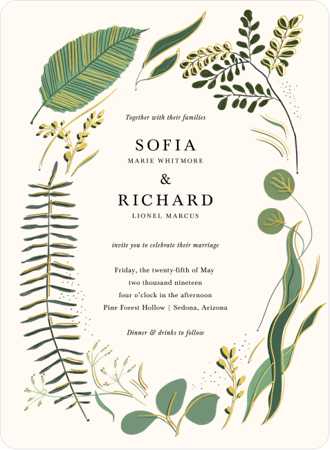 wedding invitation with leaves