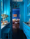 bright blue lacquer hallway