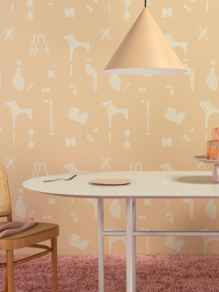 peach-shapes-wallpaper-dining-room