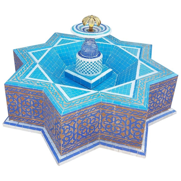 Round Turquoise Moroccan Mosaic Fountain
