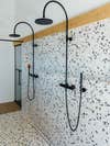 black and yellow terrazzo on white marble alabaster
