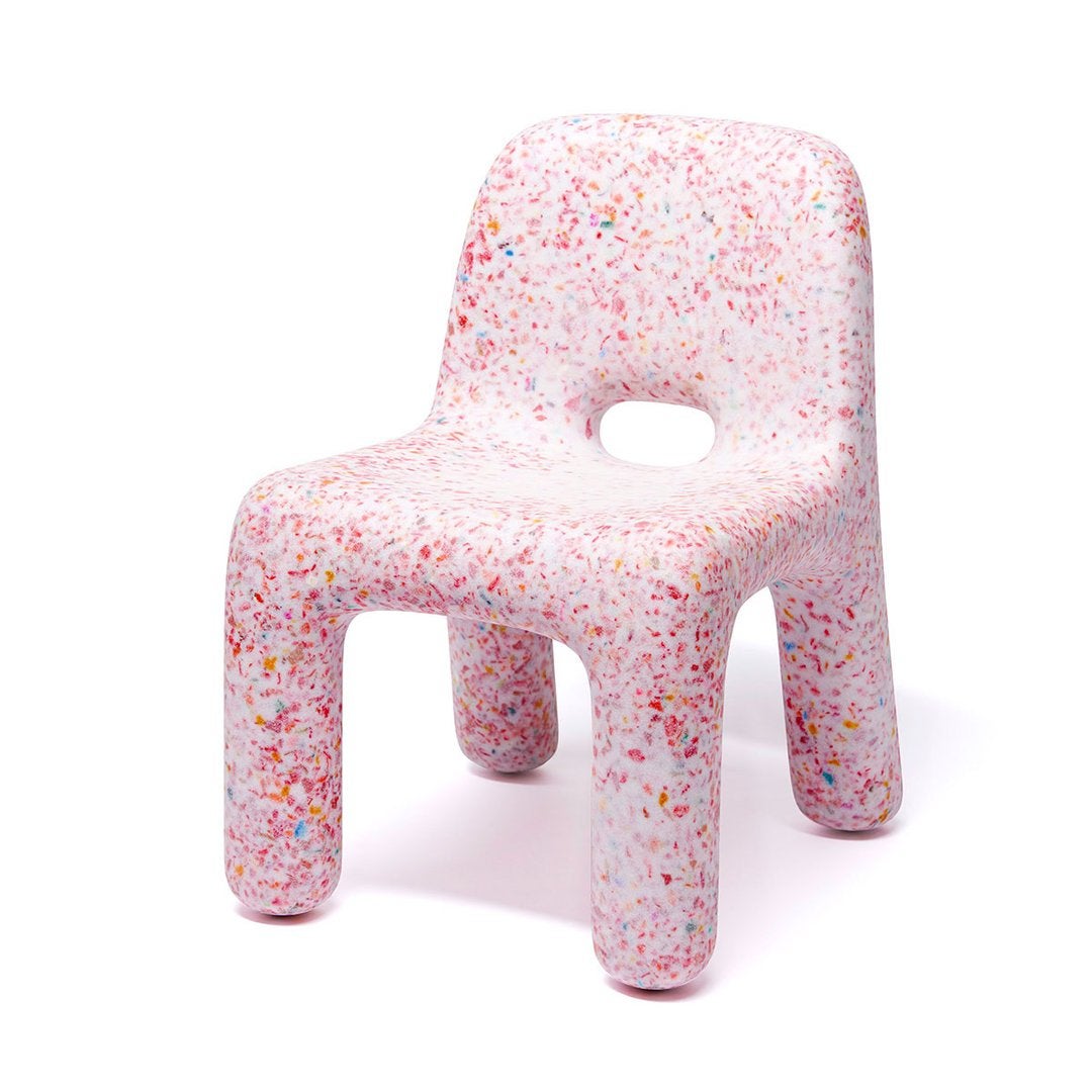 rounded childrens chair in speckled pink color