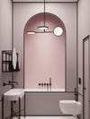 pink shower with archway bathrub