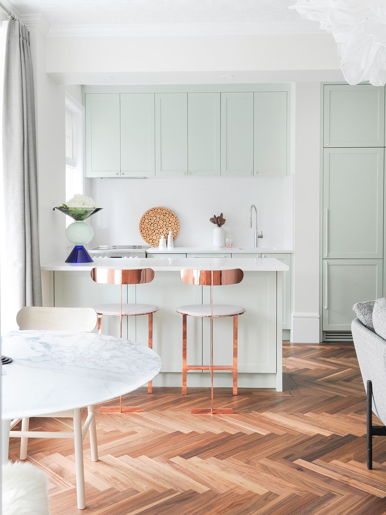 Can You Spot the Optical Illusion in This Mint Green Kitchen?