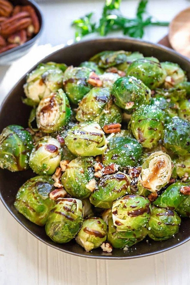 brussel sporouts in a pan