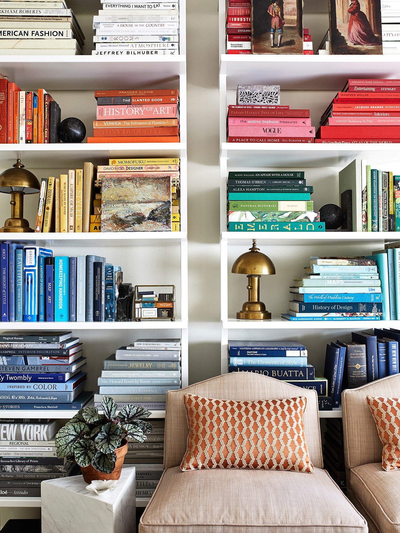 color coordinated books on a shelf