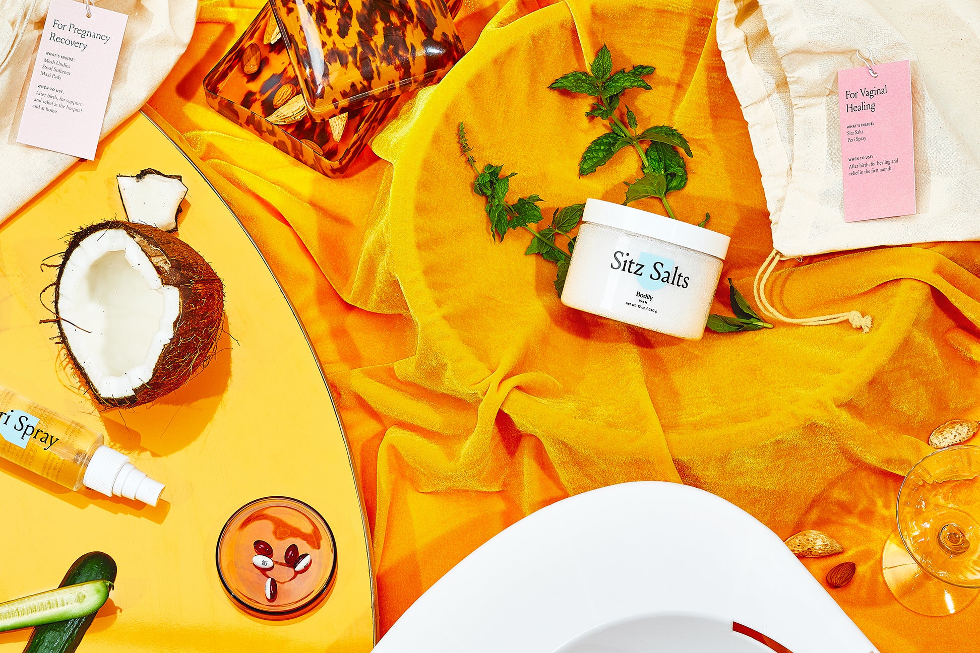 orange table with nipple cream products