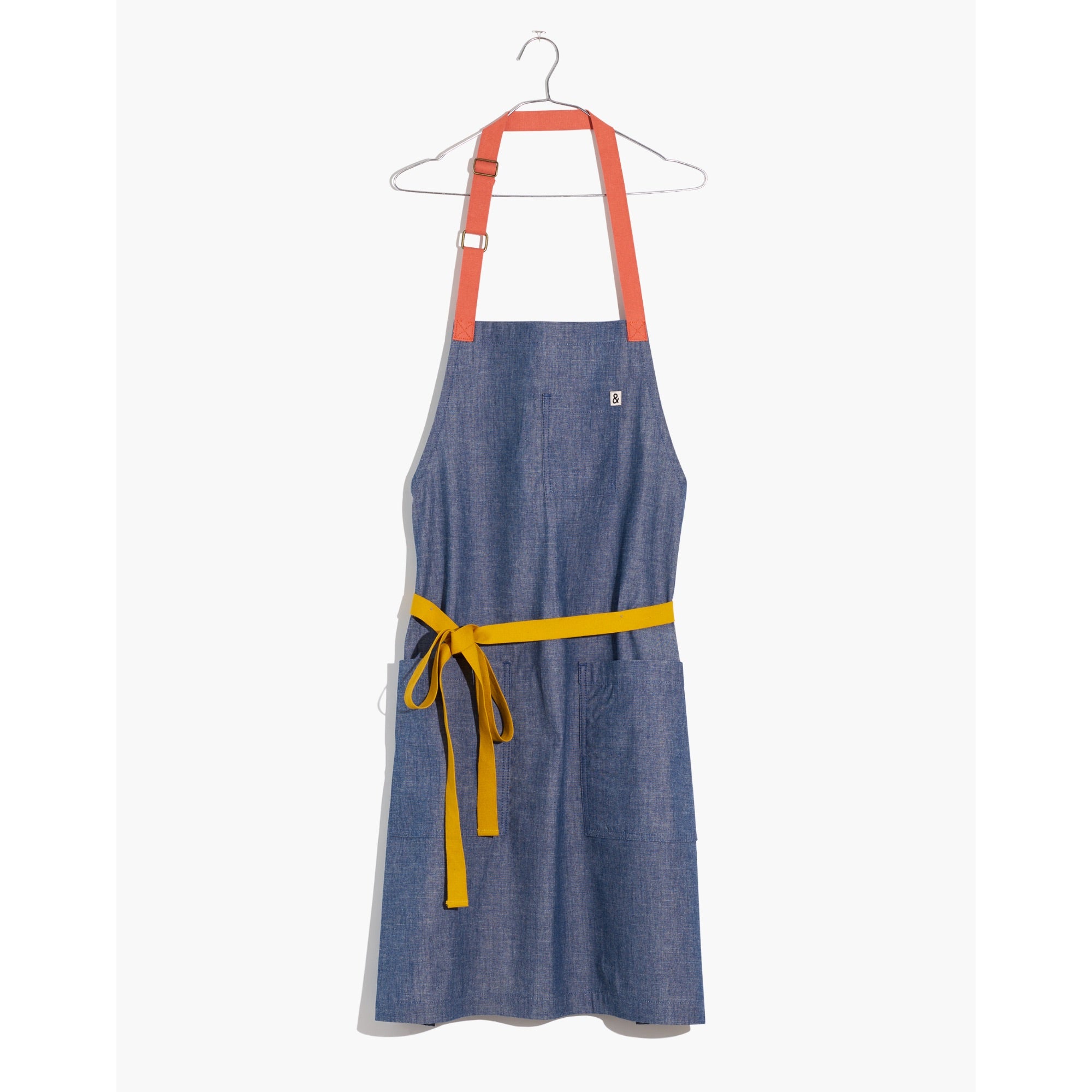 denim apron with orange straps