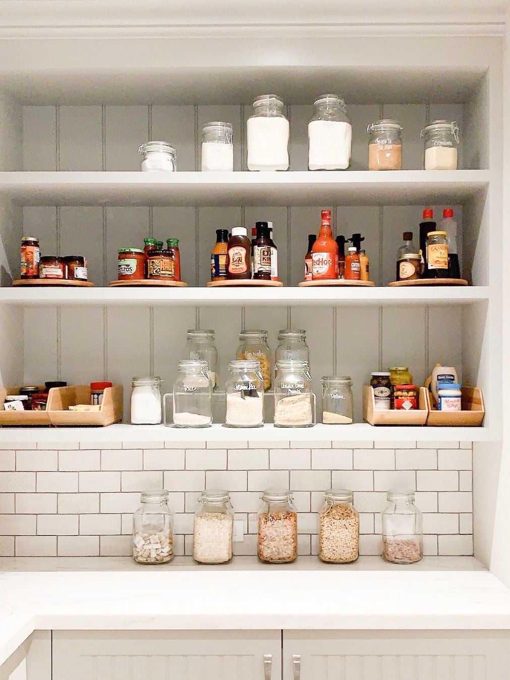 Neatly organized kitchen shelves