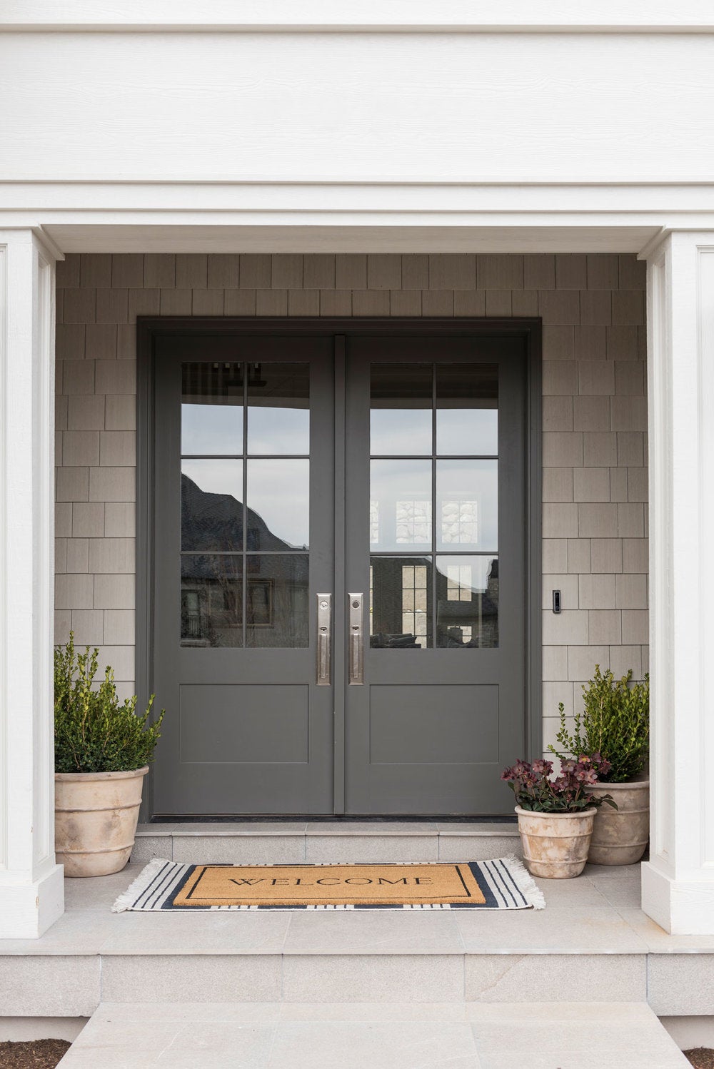 exterior with grey door