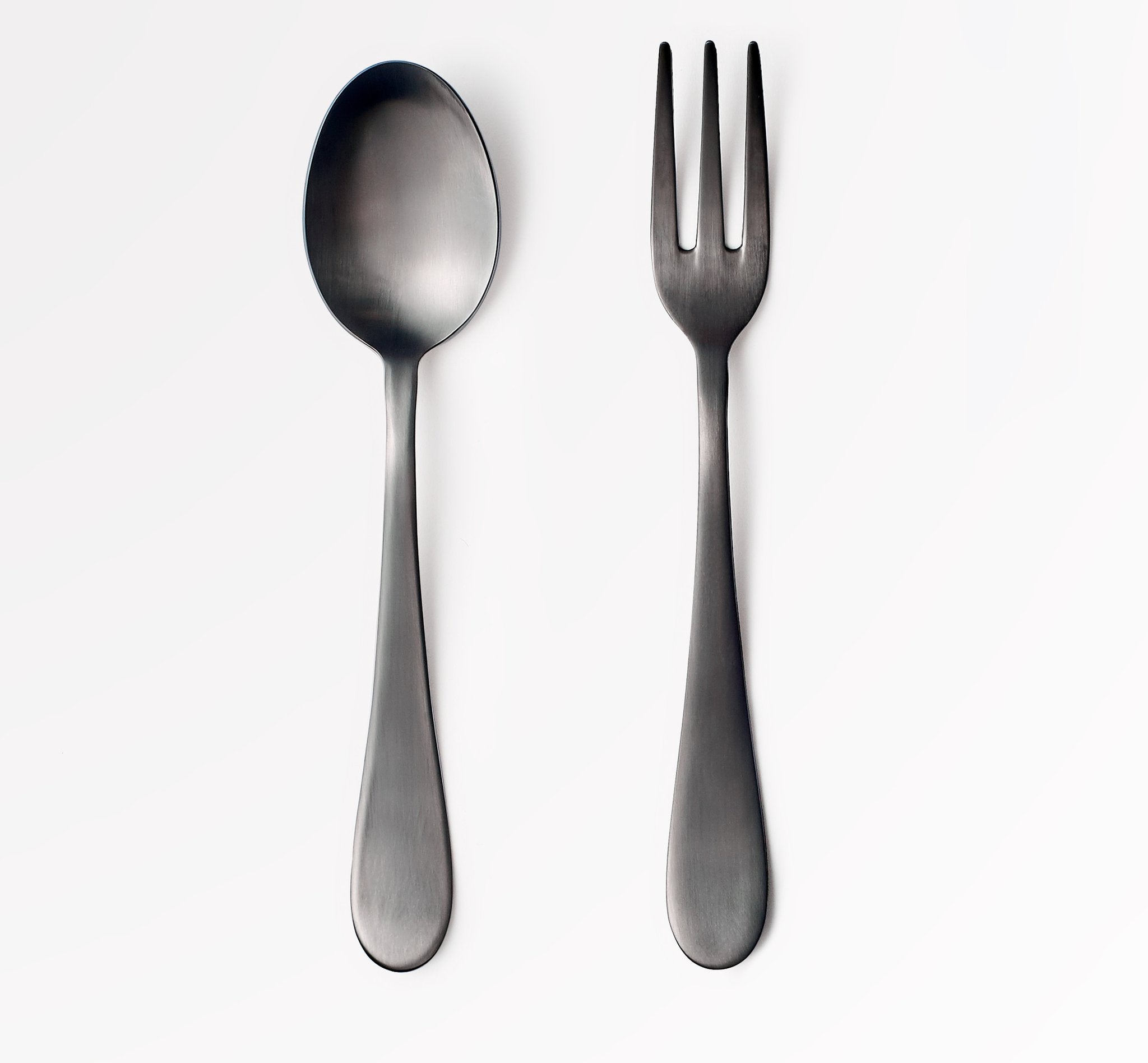 black satin serving spoon and fork