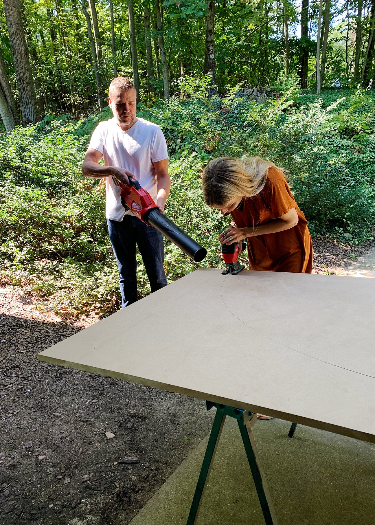 Sarah Sherman Samuel cutting plywood