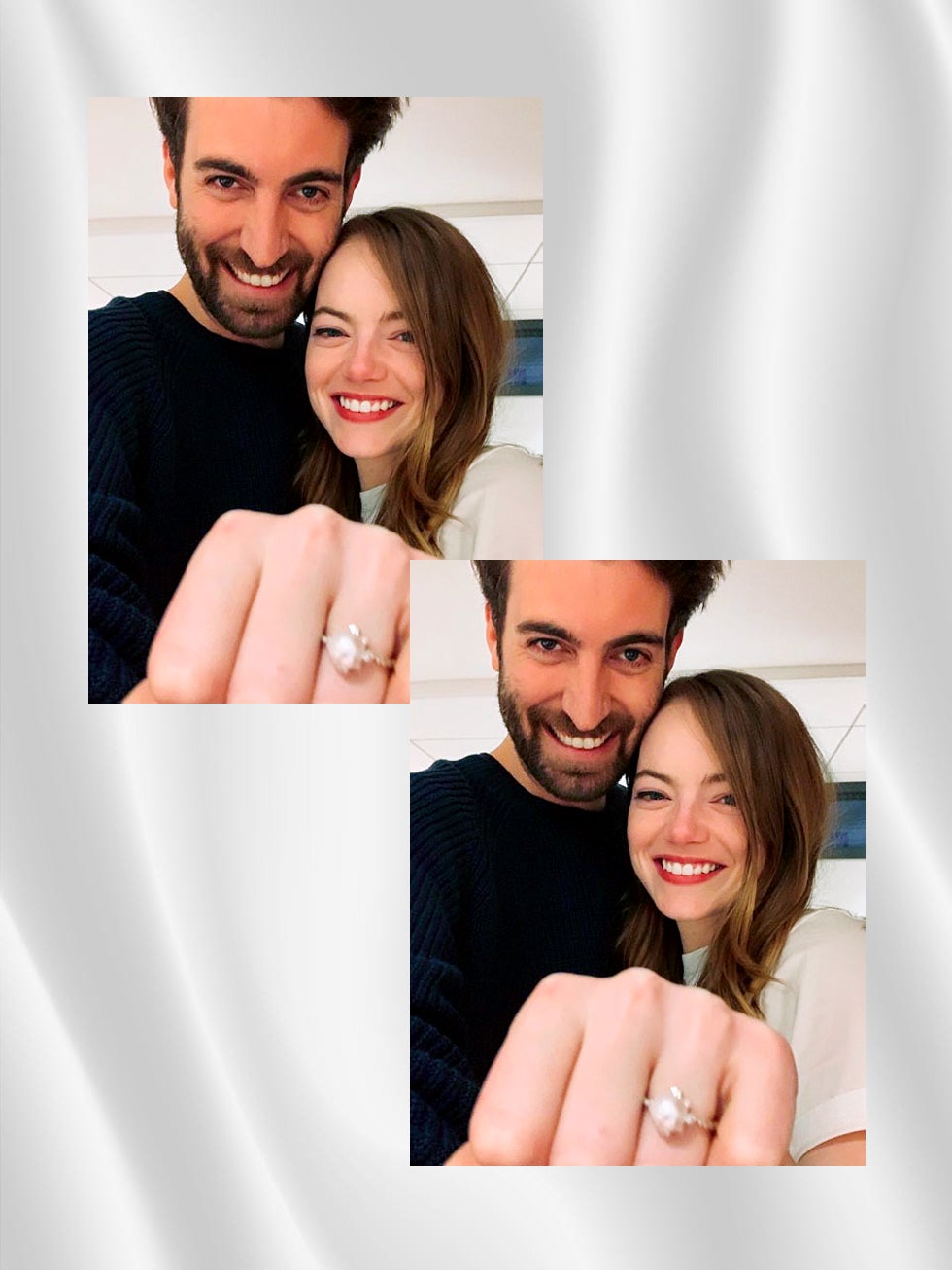 photo of emma stone showing off her engagement ring
