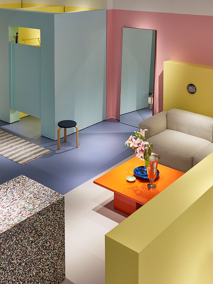 colorful ganni store with Pastel walls