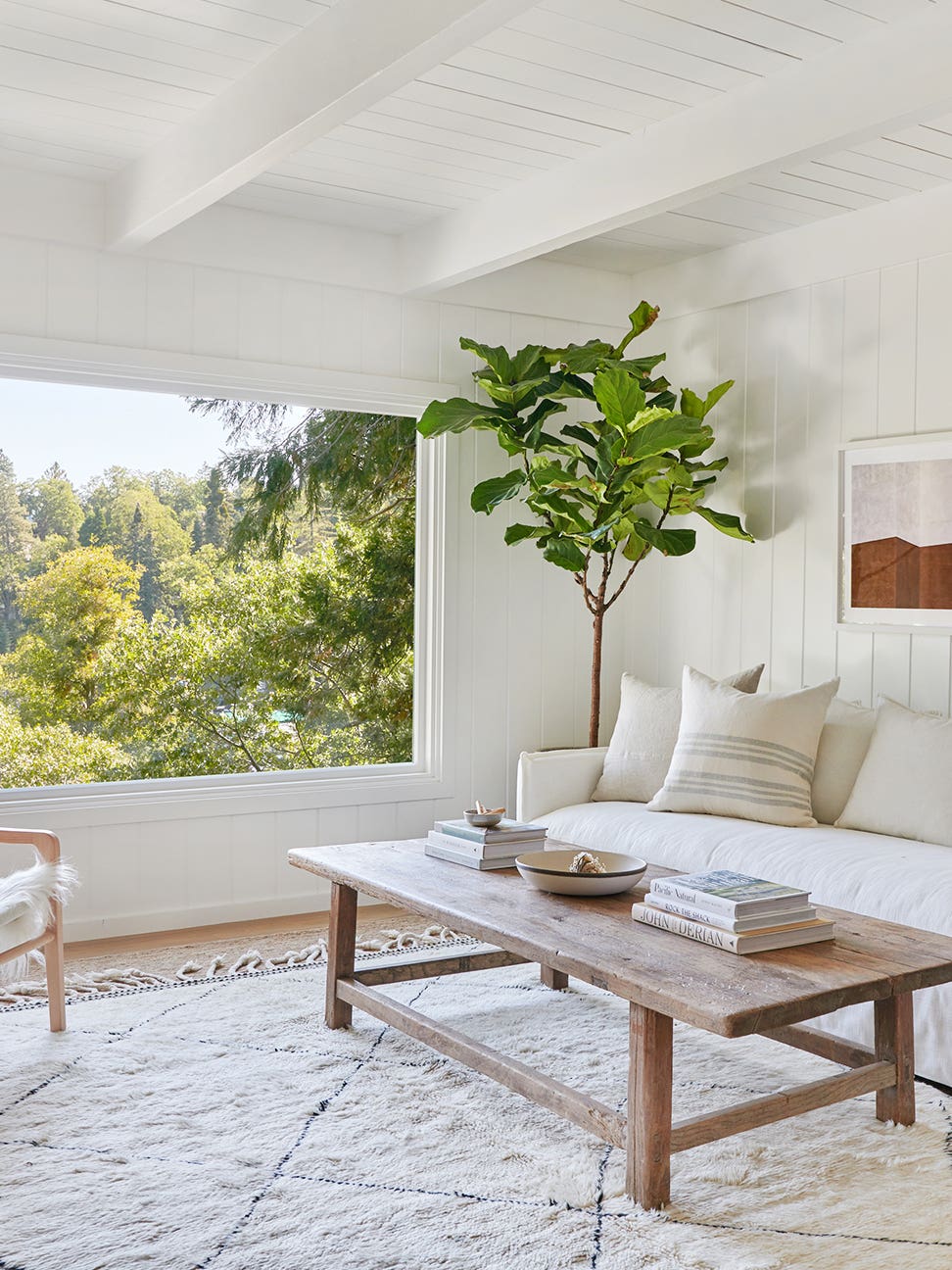 White living room with shiplap walls