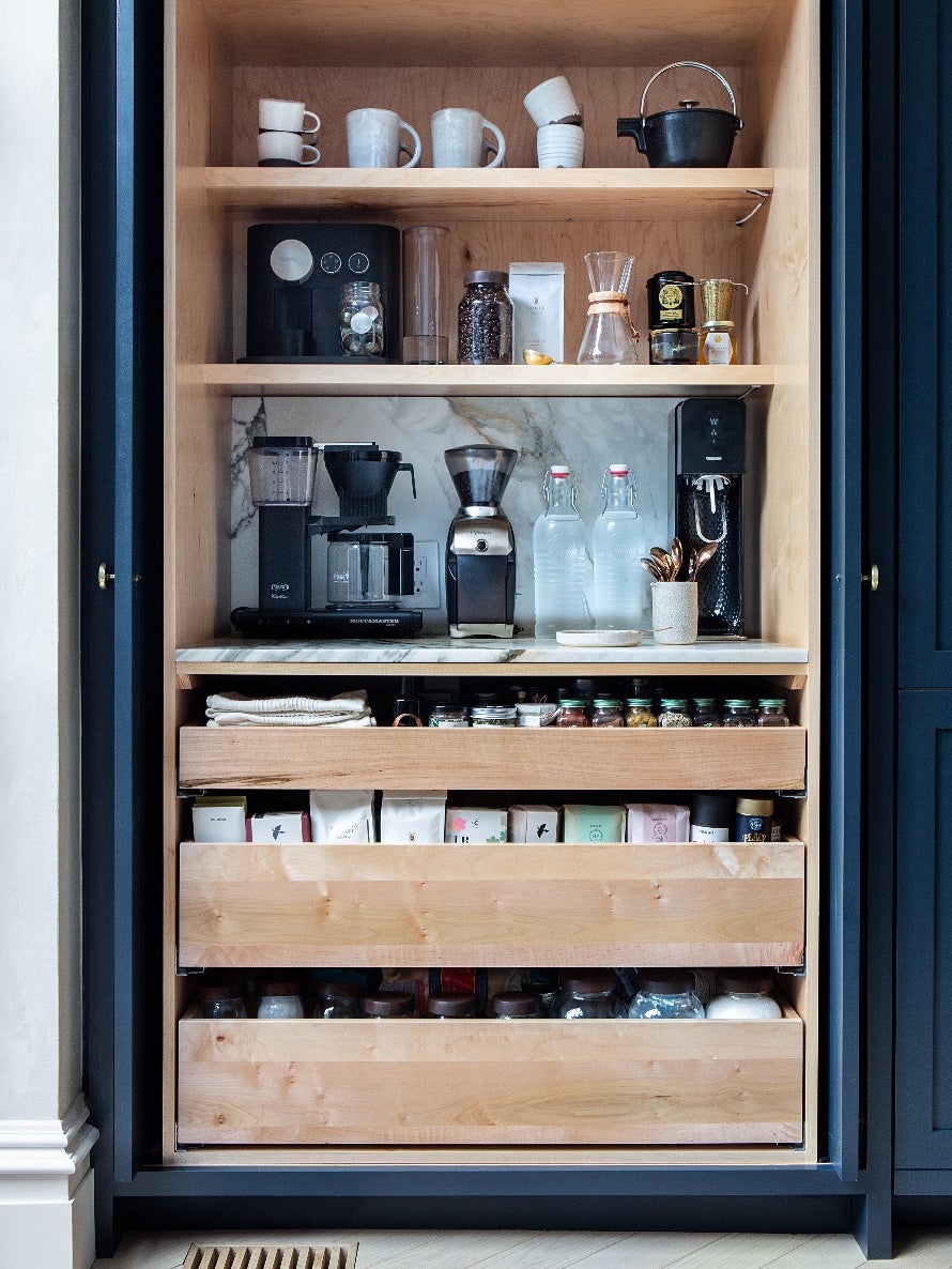 blue cabinets wooden coffee cupboard
