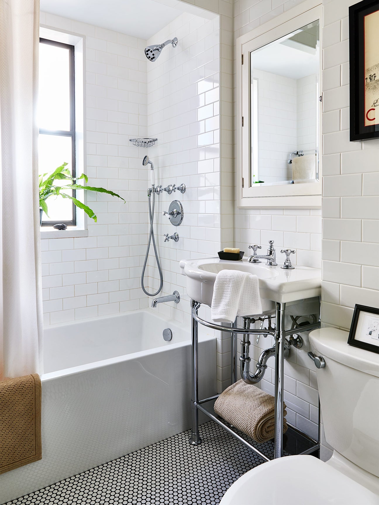 White subway tile bathroom with traditional sink