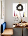 kitchen banquette with food on table
