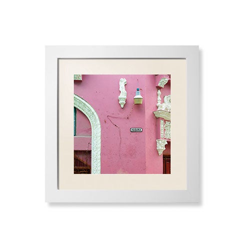 white frame with pink photo