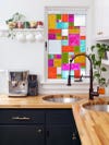 kitchen with stained glass colorful panel