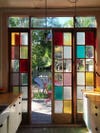 colorful stained glass wall in kitchen