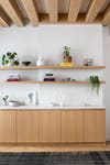 Warm wood shelves with plants