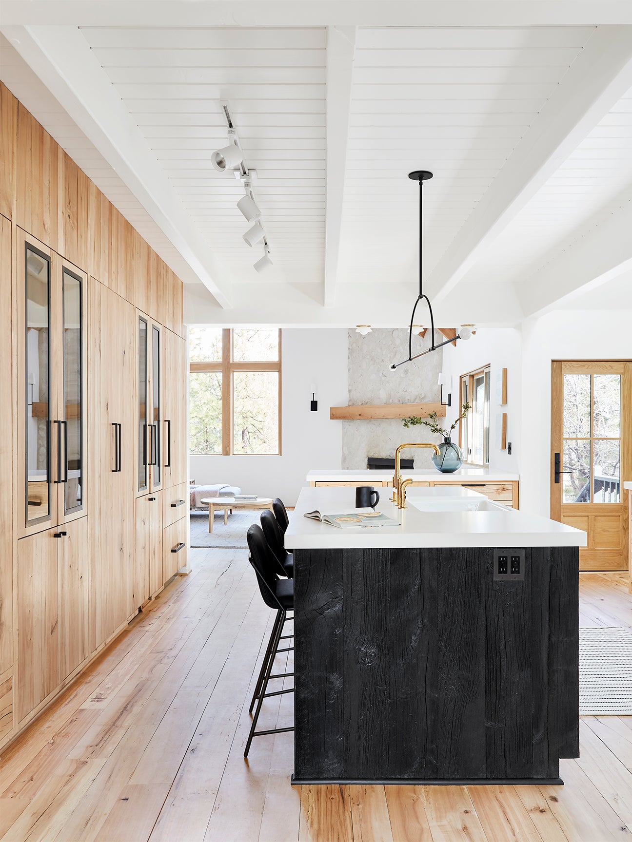 Black and blonde wood two-tone kitchen