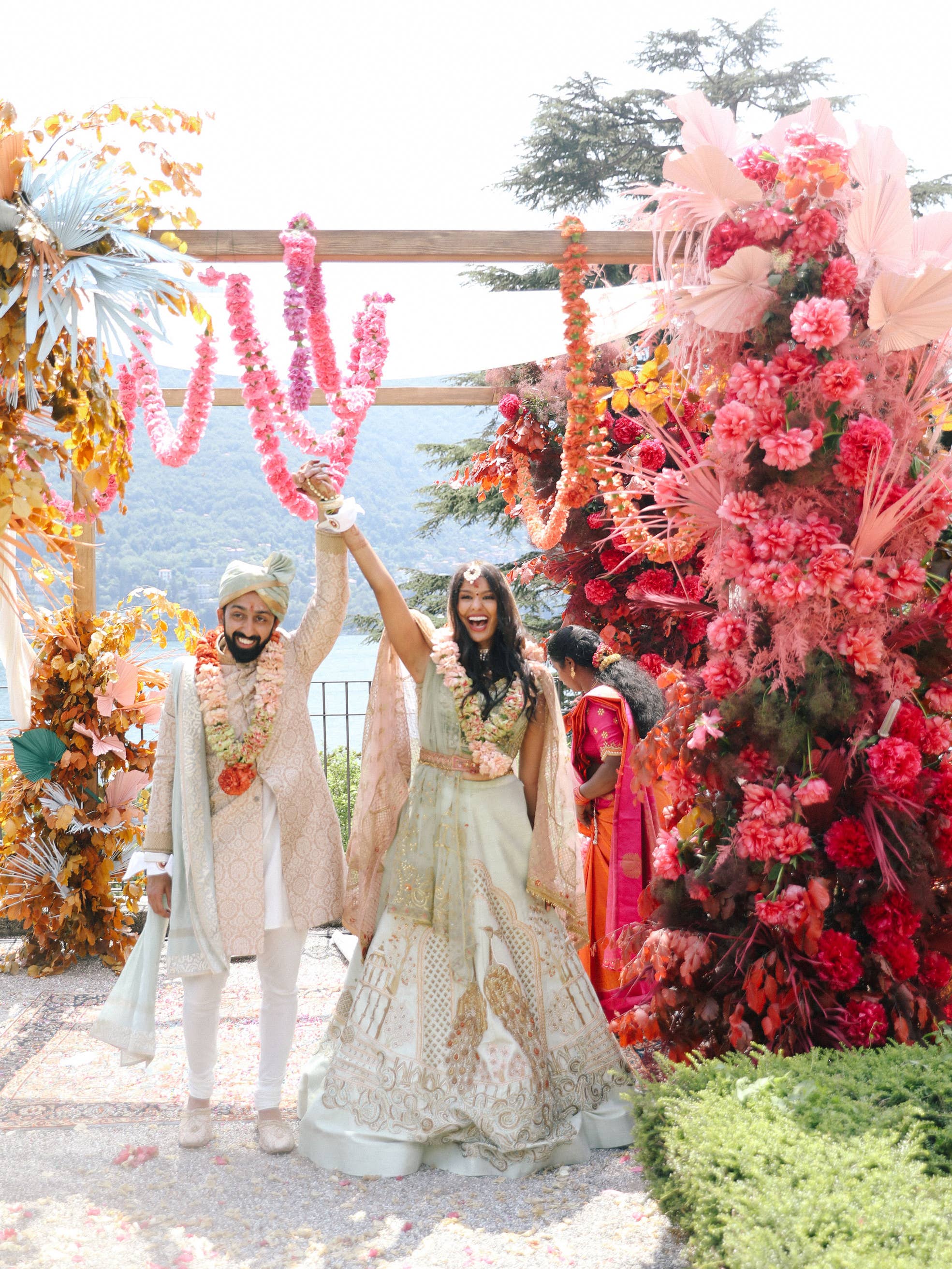 Indian wedding Lake Como colorful altar