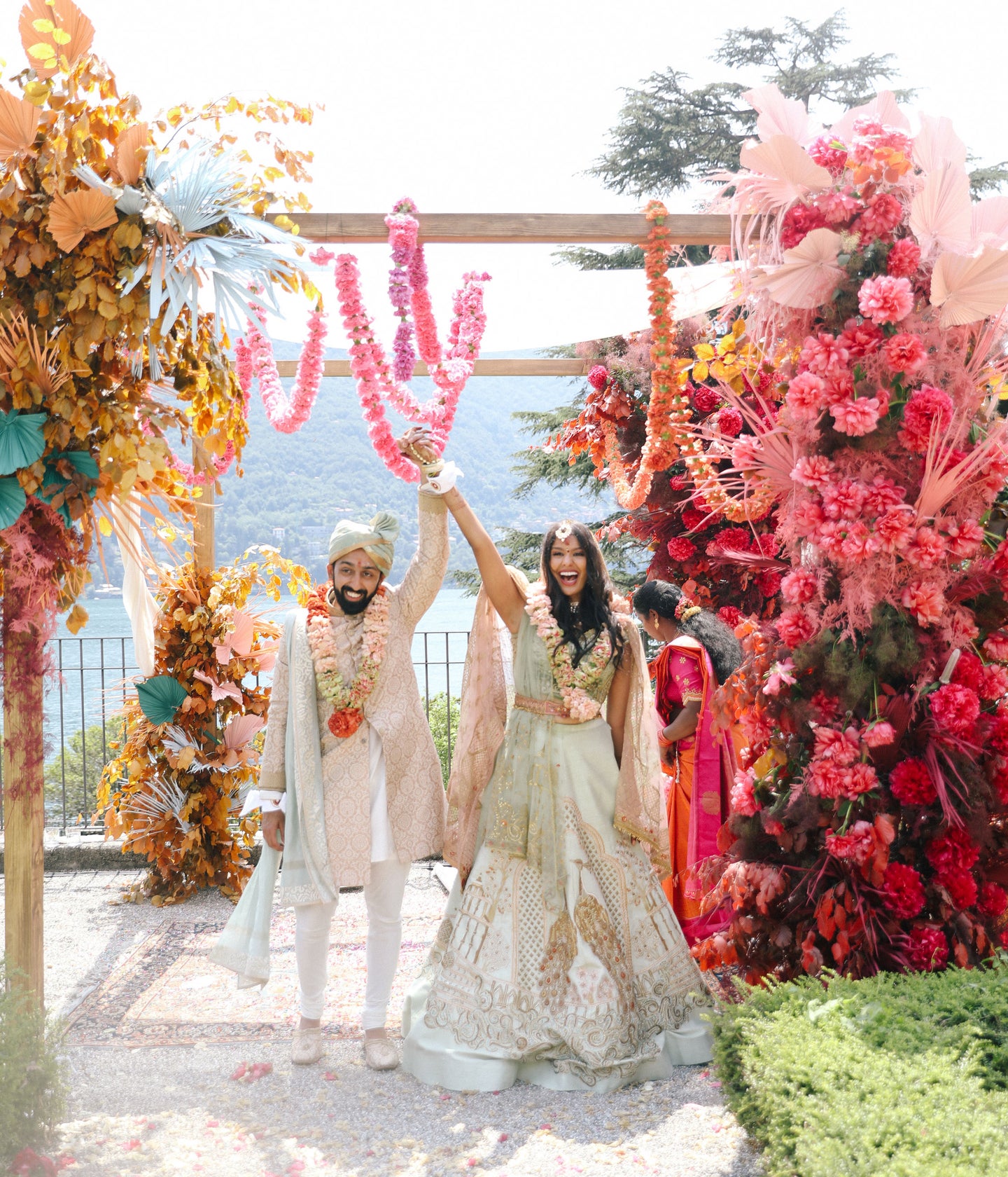 Indian wedding Lake Como colorful altar