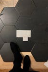 black hex floor tiles