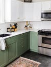green lower and white upper cabinets