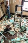 wallpaper scraps on floor