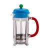 Quirky French press with blue top and red handle