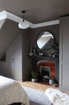 grey bedroom with custom closets