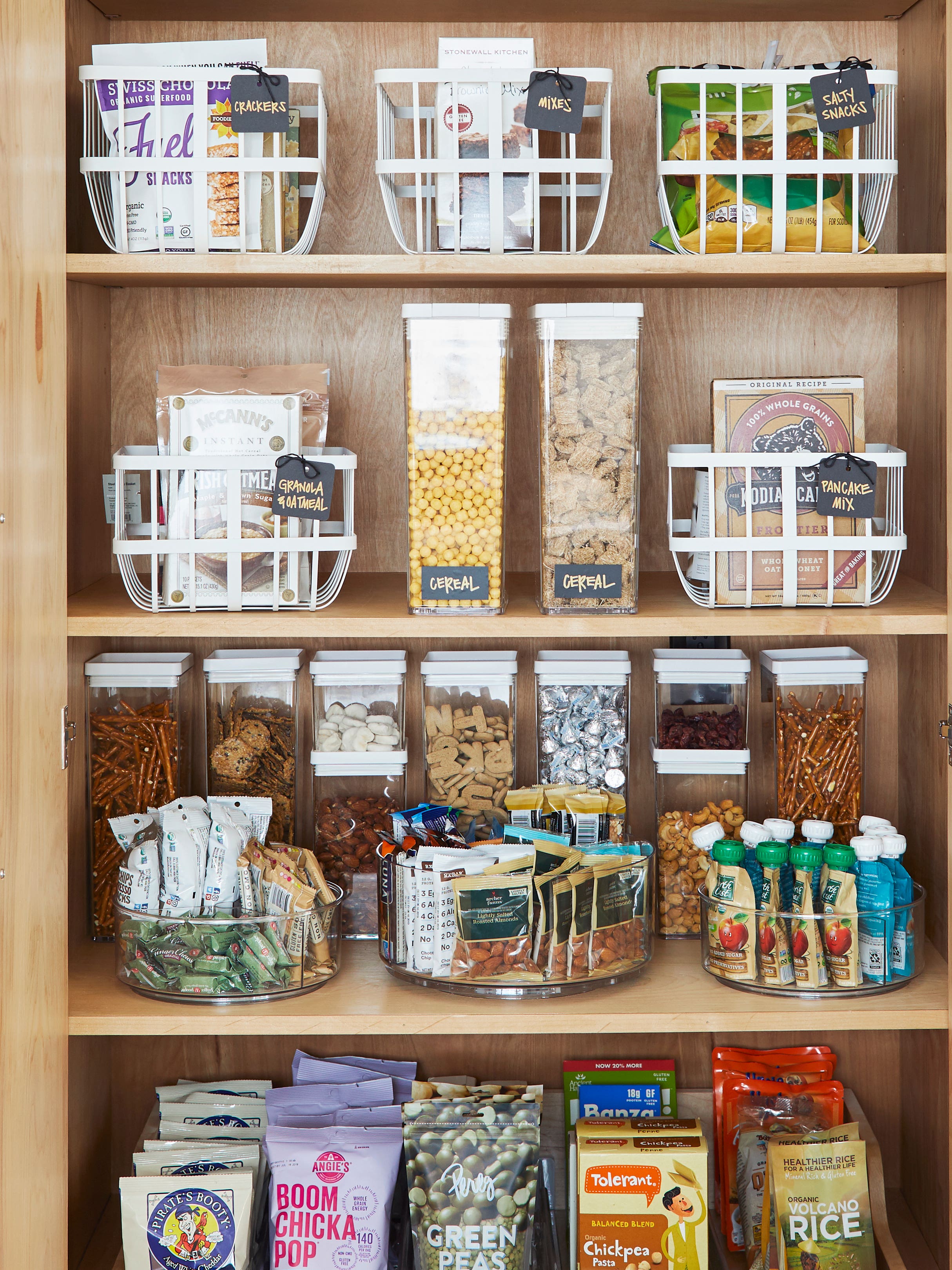 organized pantry with bins