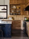 natural-toned kitchen with rustic island