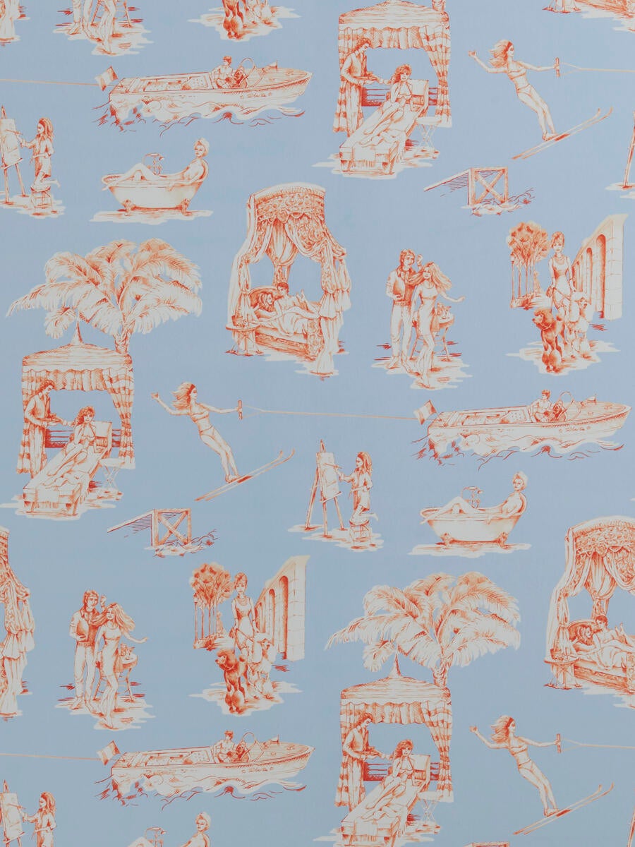 Blue and pink toile